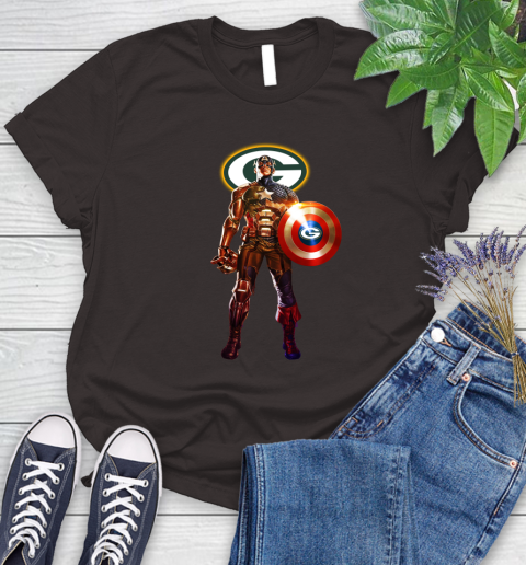 NFL Captain America Marvel Avengers Endgame Football Sports Green Bay Packers Women's T-Shirt 8