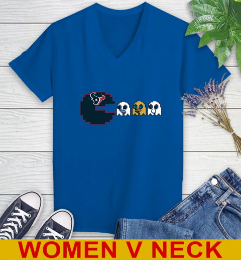 Houston Texans NFL Football Pac Man Champion Women's V-Neck T-Shirt 11
