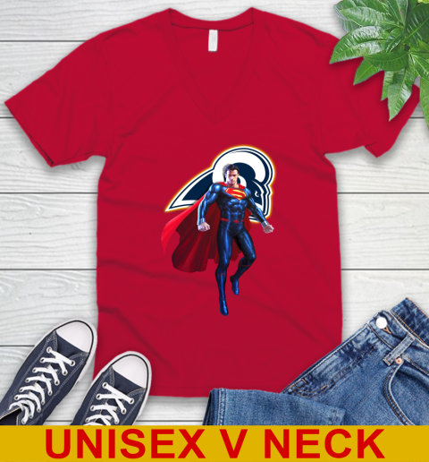 NFL Superman DC Sports Football Los Angeles Rams V-Neck T-Shirt 7