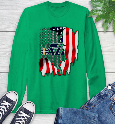 Utah Jazz NBA Basketball American Flag Long Sleeve T-Shirt - Image 9