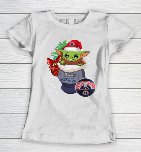 Washington Wizards Christmas Baby Yoda Star Wars Funny Happy NBA Women's T-Shirt 3