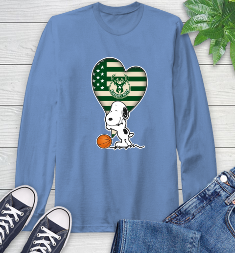 Milwaukee Bucks NBA Basketball The Peanuts Movie Adorable Snoopy Long Sleeve T-Shirt 11