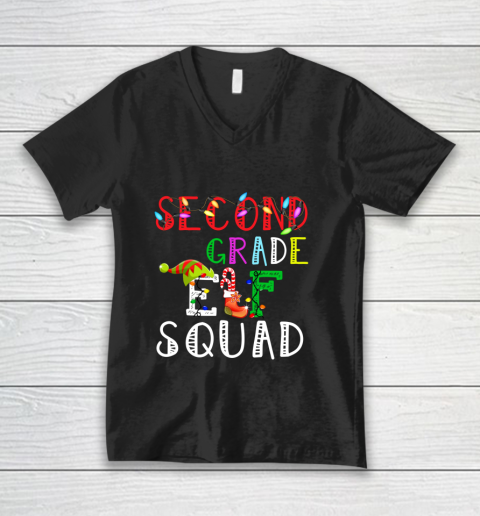 Christmas Elf Squad Second Grade Teacher Shirt Gift V-Neck T-Shirt