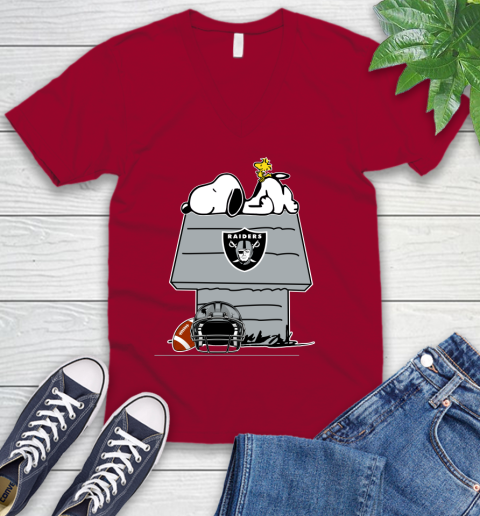Oakland Raiders NFL Football Snoopy Woodstock The Peanuts Movie V-Neck T-Shirt 8