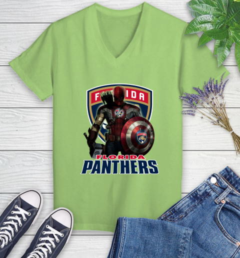 NHL Captain America Thor Spider Man Hawkeye Avengers Endgame Hockey Florida Panthers Women's V-Neck T-Shirt 11