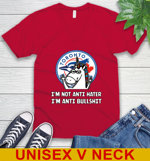 Toronto Blue Jays MLB Baseball Unicorn I'm Not Anti Hater I'm Anti Bullshit V-Neck T-Shirt 7