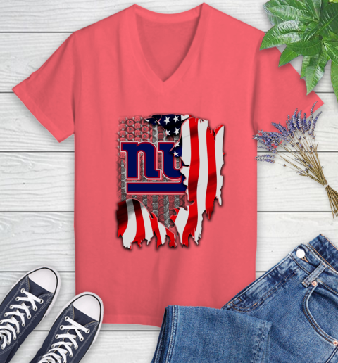 New York Giants NFL Football American Flag Women's V-Neck T-Shirt 6