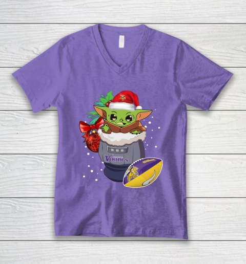 Minnesota Vikings Christmas Baby Yoda Star Wars Funny Happy NFL V-Neck T-Shirt 9