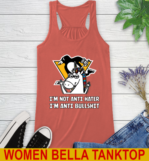 Pittsburgh Penguins NHL Hockey Unicorn I'm Not Anti Hater I'm Anti Bullshit Racerback Tank 4