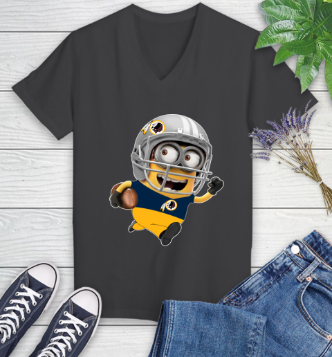 NFL Washington Redskins Minions Disney Football Sports Women's V-Neck T-Shirt 8