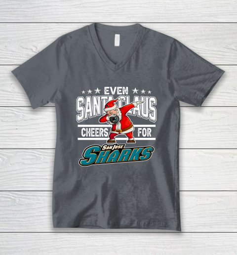 San Jose Sharks Even Santa Claus Cheers For Christmas NHL V-Neck T-Shirt 4
