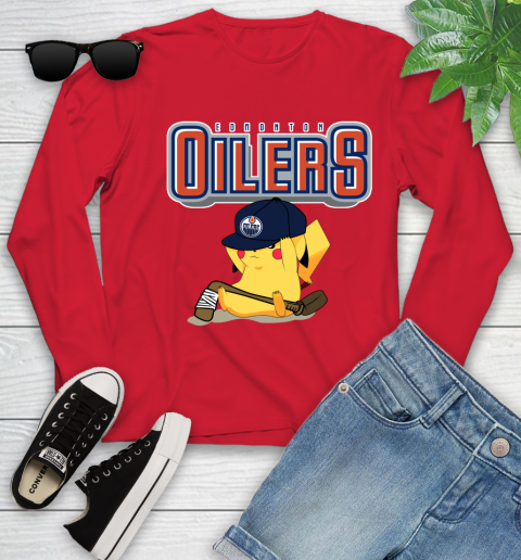 NHL Pikachu Hockey Sports Edmonton Oilers Youth Long Sleeve 11