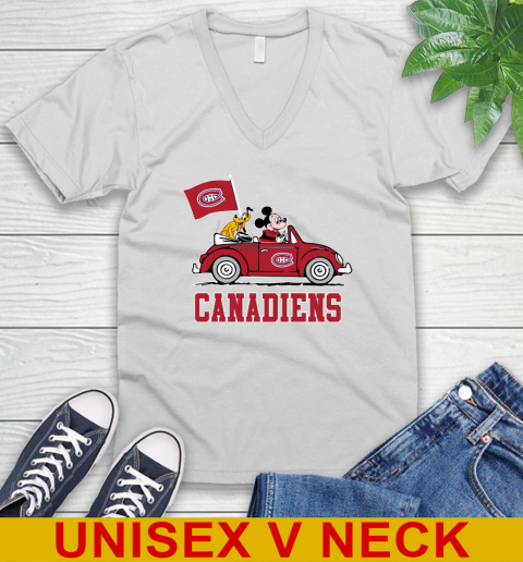 NHL Hockey Montreal Canadiens Pluto Mickey Driving Disney Shirt V-Neck T-Shirt
