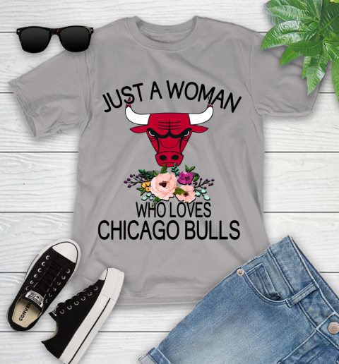 NBA Just A Woman Who Loves Chicago Bulls Basketball Sports Youth T-Shirt 2