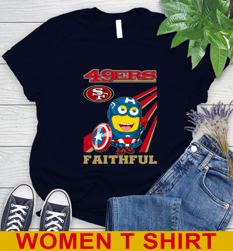 NFL Football San Francisco 49ers Captain America Marvel Avengers Minion Faithful Shirt Women's T-Shirt 2
