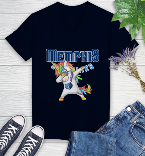 Memphis Grizzlies NBA Basketball Funny Unicorn Dabbing Sports Women's V-Neck T-Shirt 3