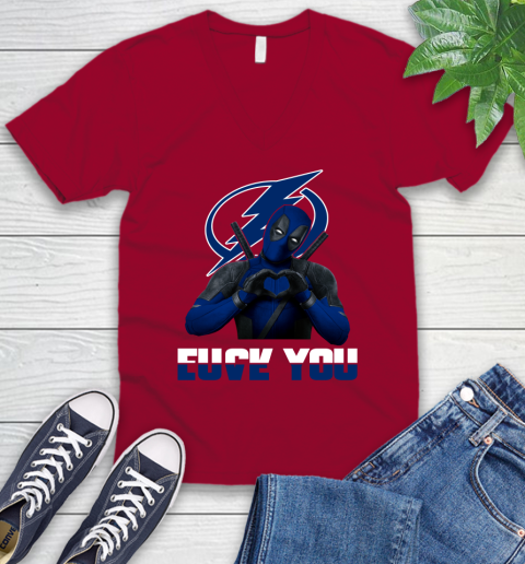 NHL Tampa Bay Lightning Deadpool Love You Fuck You Hockey Sports V-Neck T-Shirt 7