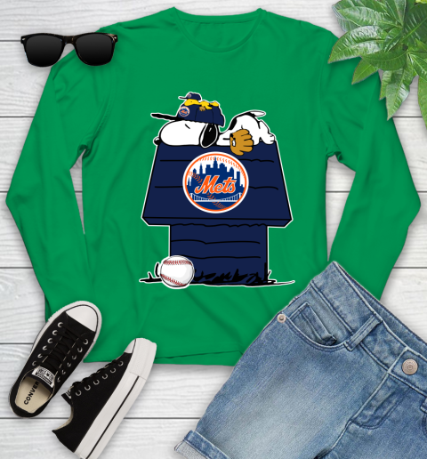 MLB New York Mets Snoopy Woodstock The Peanuts Movie Baseball T Shirt Youth Long Sleeve 6