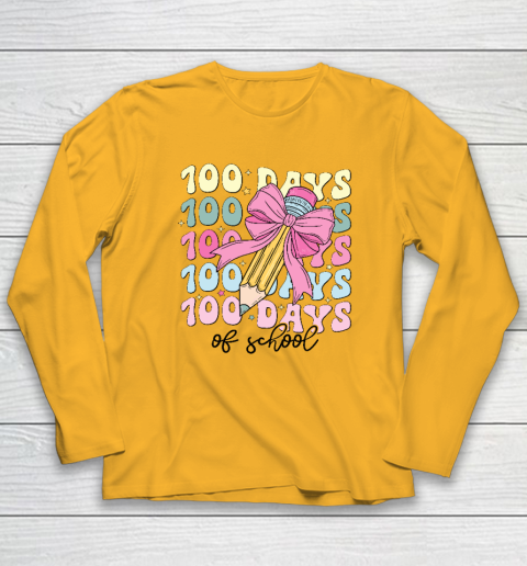 100 Days of School Girls Coquette Bow 100th Day of School Long Sleeve T-Shirt 2