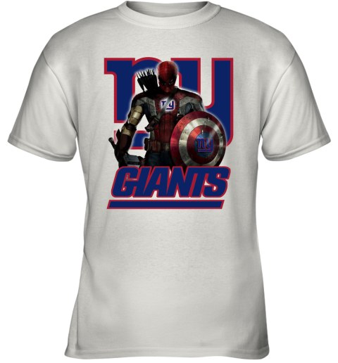 NFL Captain America Thor Spider Man Hawkeye Avengers Endgame Football New York Giants Youth T-Shirt