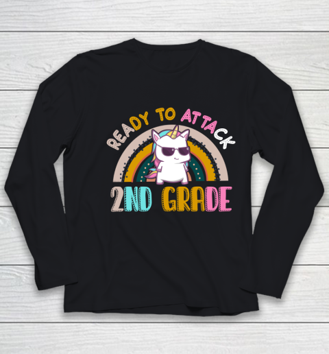 Back to school shirt Ready To Attack 2nd grade Unicorn Youth Long Sleeve