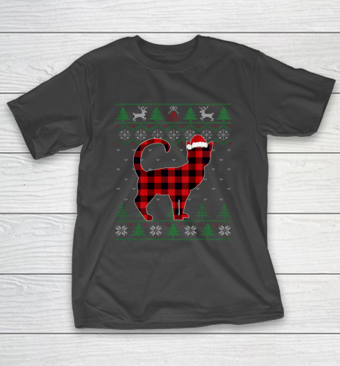 Plaid Cat Ugly Christmas Sweater Pajama Matching Family Gift T-Shirt