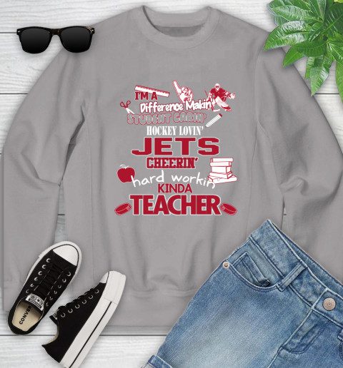 Winnipeg Jets NHL I'm A Difference Making Student Caring Hockey Loving Kinda Teacher Youth Sweatshirt 3