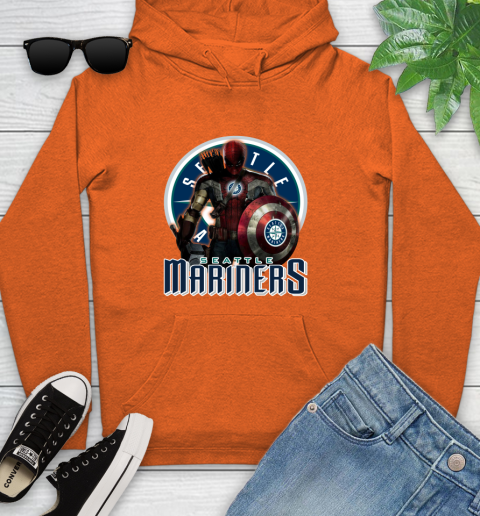 MLB Captain America Thor Spider Man Hawkeye Avengers Endgame Baseball Seattle Mariners Youth Hoodie 5
