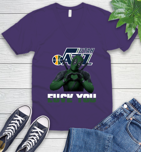 NBA Utah Jazz Deadpool Love You Fuck You Basketball Sports V-Neck T-Shirt 9