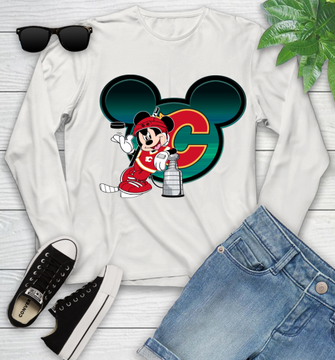 NHL Calgary Flames Stanley Cup Mickey Mouse Disney Hockey T Shirt Youth Long Sleeve 12