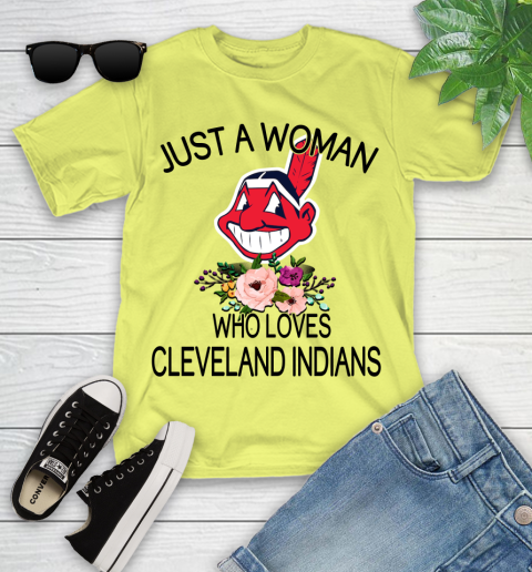 MLB Just A Woman Who Loves Cleveland Indians Baseball Sports Youth T-Shirt 5