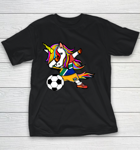 Funny Dabbing Unicorn South Africa Football Flag Soccer Youth T-Shirt