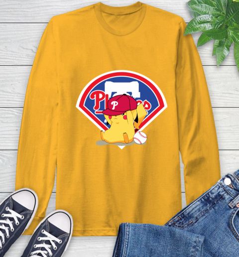 MLB Pikachu Baseball Sports Philadelphia Phillies Long Sleeve T-Shirt 3