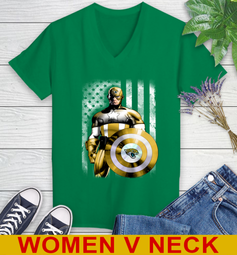 Jacksonville Jaguars NFL Football Captain America Marvel Avengers American Flag Shirt Women's V-Neck T-Shirt 5