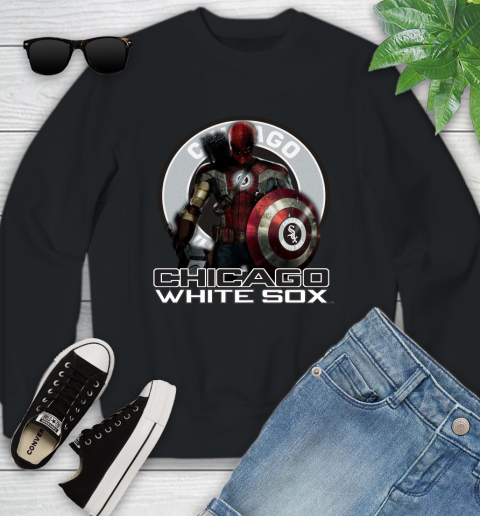 MLB Captain America Thor Spider Man Hawkeye Avengers Endgame Baseball Chicago White Sox Youth Sweatshirt 2
