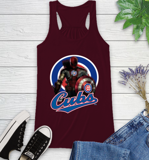 MLB Captain America Thor Spider Man Hawkeye Avengers Endgame Baseball Chicago Cubs Racerback Tank 3