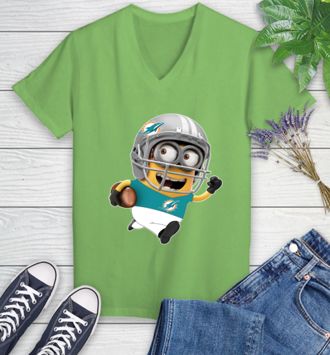 NFL Miami Dolphins Minions Disney Football Sports Women's V-Neck T-Shirt 11