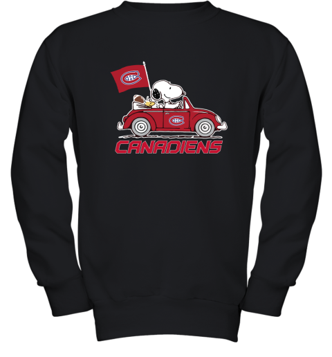 Snoopy And Woodstock Ride The Montreal Canadiens Car NHL Youth Sweatshirt