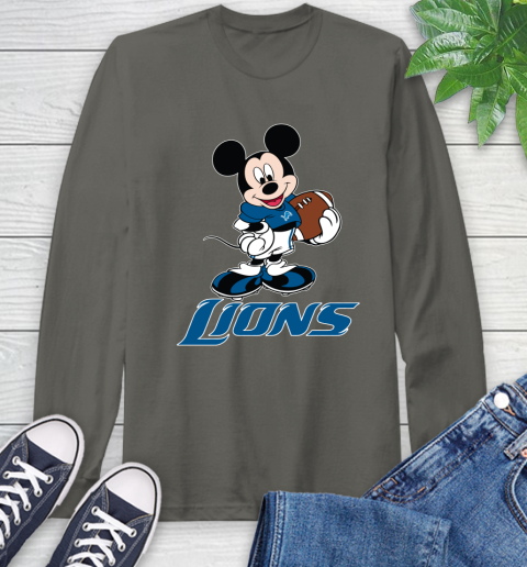 NFL Football Detroit Lions Cheerful Mickey Mouse Shirt Long Sleeve T-Shirt 9
