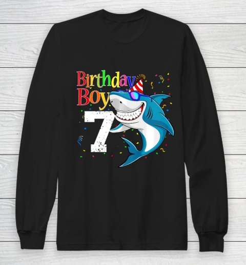 Kids 7th Birthday Boy Shark Shirts 7 Jaw Some Four Tees Boys 7 Years Old Long Sleeve T-Shirt
