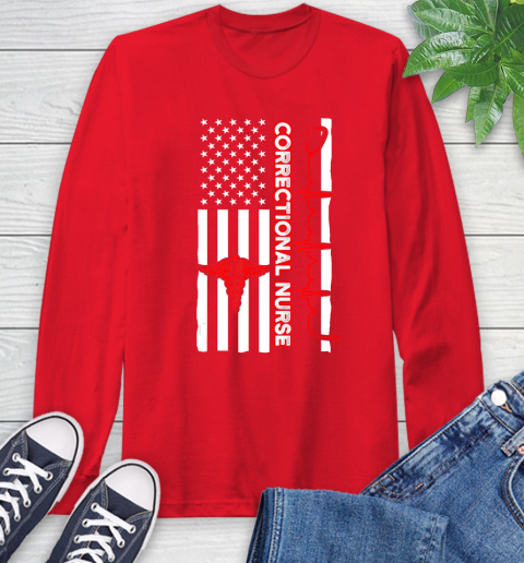 Nurse Shirt Correctional Nurse USA Flag Nursing RN T Shirt Long