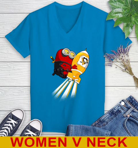 NHL Hockey Pittsburgh Penguins Deadpool Minion Marvel Shirt Women's V-Neck T-Shirt 7