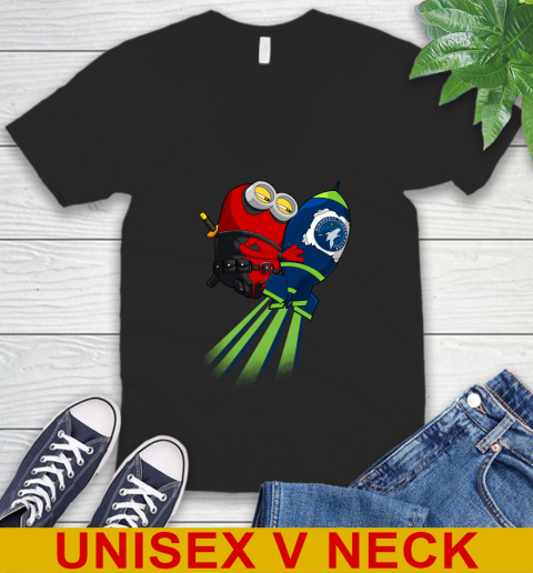 NBA Basketball Minnesota Timberwolves Deadpool Minion Marvel Shirt V-Neck T-Shirt