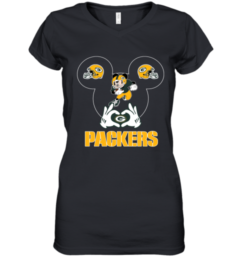 I Love The Packers Mickey Mouse Green Bay Packers Women's V-Neck T-Shirt