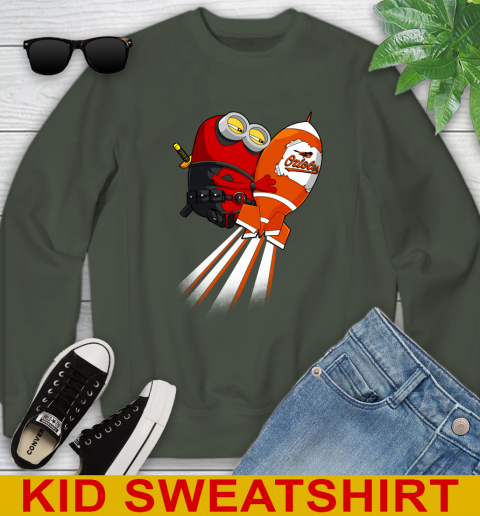 MLB Baseball Baltimore Orioles Deadpool Minion Marvel Shirt Youth Sweatshirt - Image 9