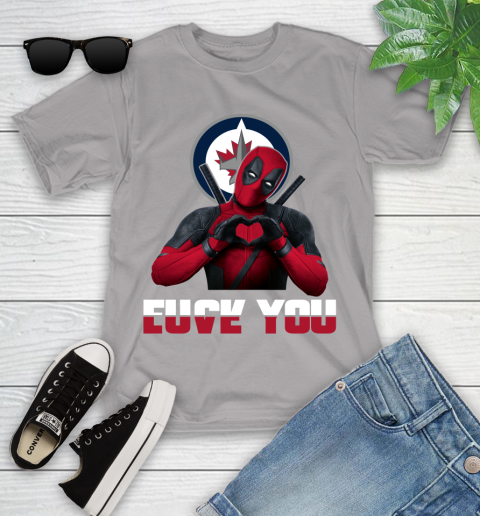 NHL Winnipeg Jets Deadpool Love You Fuck You Hockey Sports Youth T-Shirt 4