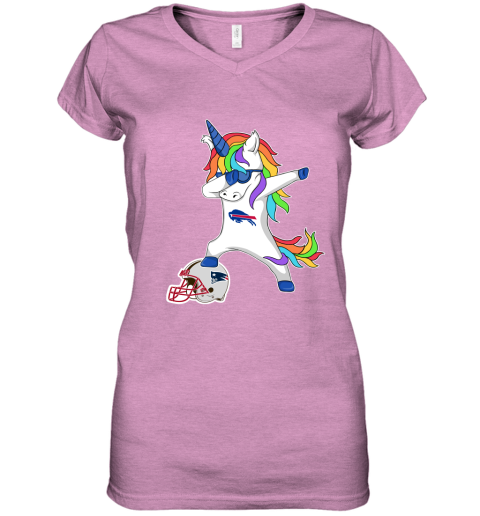 Football Dabbing Unicorn Steps On Helmet Buffalo Bills Women's V-Neck T-Shirt