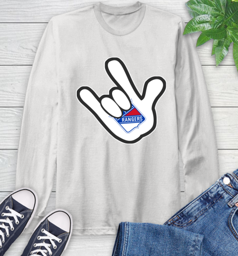 New York Rangers NHL Hockey Mickey Rock Hand Disney Long Sleeve T-Shirt