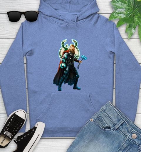 NBA Thor Avengers Endgame Basketball Milwaukee Bucks Youth Hoodie 12