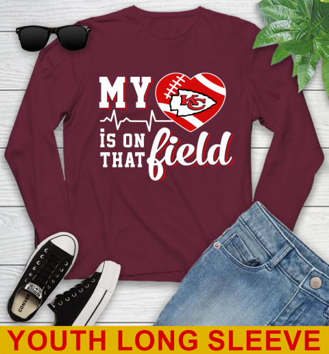 NFL My Heart Is On That Field Football Sports Kansas City Chiefs Youth Long Sleeve 6